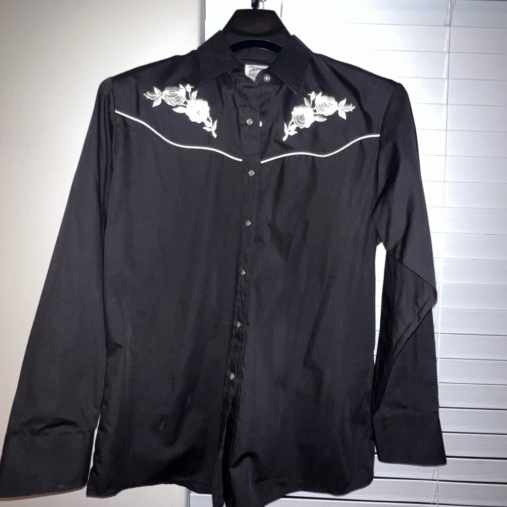 Vintage retro western snap button shirt black & white womens xl